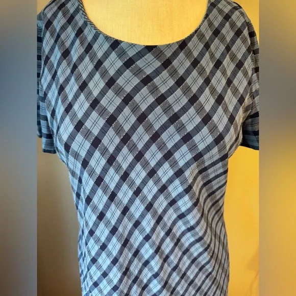 Talbots Sky Blue Plaid Tie Back Lightweight Preppy Shift Maxi Dress Sz 12 - Picture 4 of 10